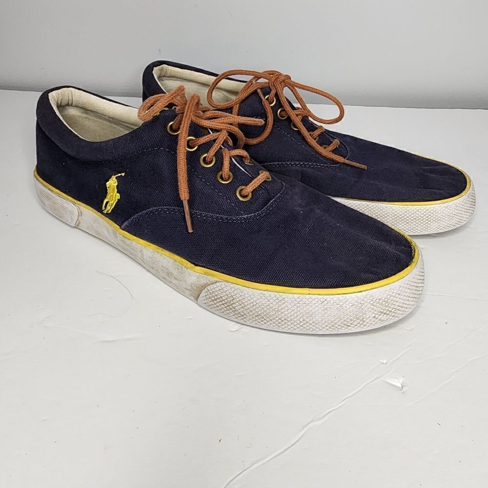 Polo Ralph Lauren Vaughn Shoes Canvas Navy Blue Casual Lace Up Mens 10.5